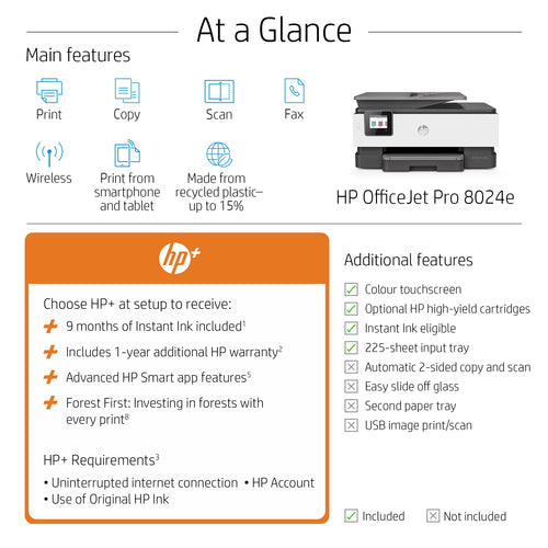 HP OfficeJet Pro HP 8024e All-in-One Printer, Color, Printer for Home, Print, copy, scan, fax, HP+; HP Instant Ink eligible; Automatic document feeder; Two-sided printing HP OfficeJet Pro HP 8024e All-in-One Printer, Color, Printer for Home, Print, copy, scan, fax, HP+; HP Instant Ink eligible; Automatic document feeder; Two-sided printing